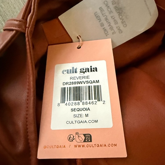 cult gaia reverie brown trench style sleevless faux leather belted midi dress - Picture 9 of 12